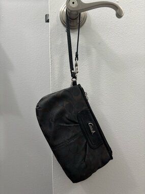 Coach Black and Dark Brown Signature Wristlet